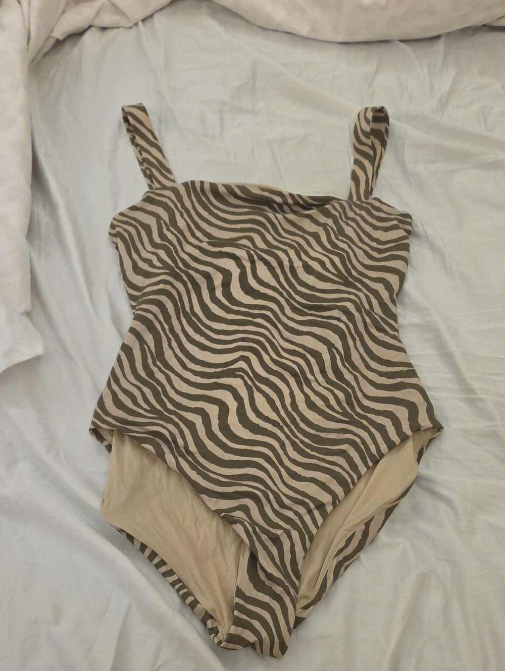 Andie Swim One Piece Stripe Swimsuit Cream And Gray XL